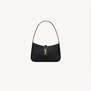 Saint Laurent Black Leather Shoulder Bag with Gold YSL Logo